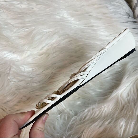 Stuart Weitzman Patent Leather Rhinestone Crystal Strappy Demi Wedge Sandals - Picture 4 of 7